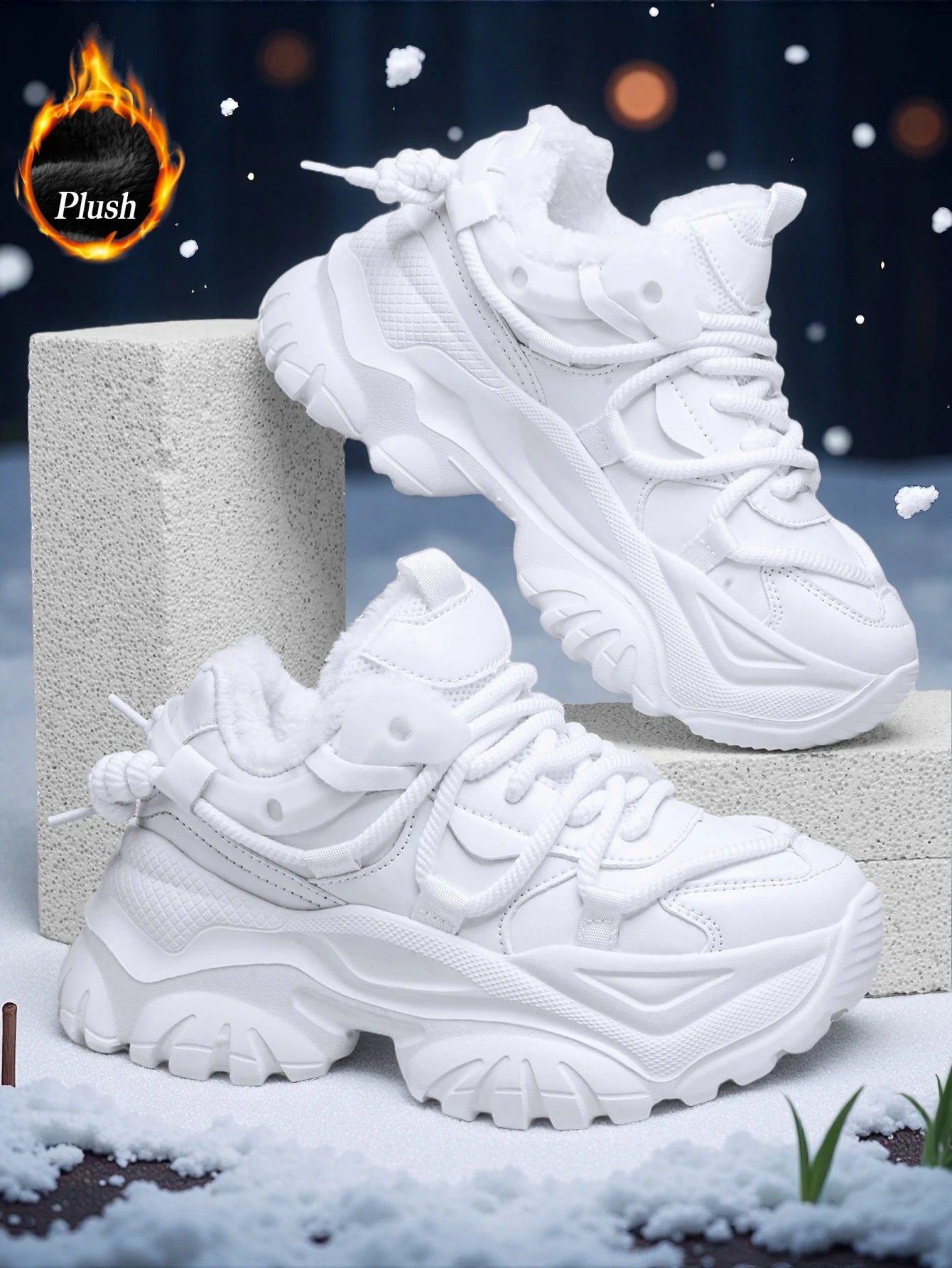 Damen Y2K Sweet-Cool Style Vulkanisierte Schuhe, Leichte Eva-Sneaker mit Dicker Sohle und 7cm Absatzverhöhung, Weiße Freizeitschuhe, Outdoor Ganzjahres Warme Baumwollschuhe – Detail 6