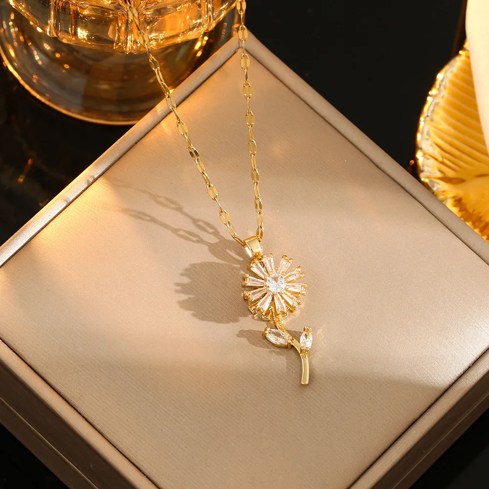 

Элегантное вращающееся ожерелье с подсолнухом, роскошное ювелирное изделие на помолвку, подарок, изысканное ожерелье со сверкающим цирконом в виде звездного света