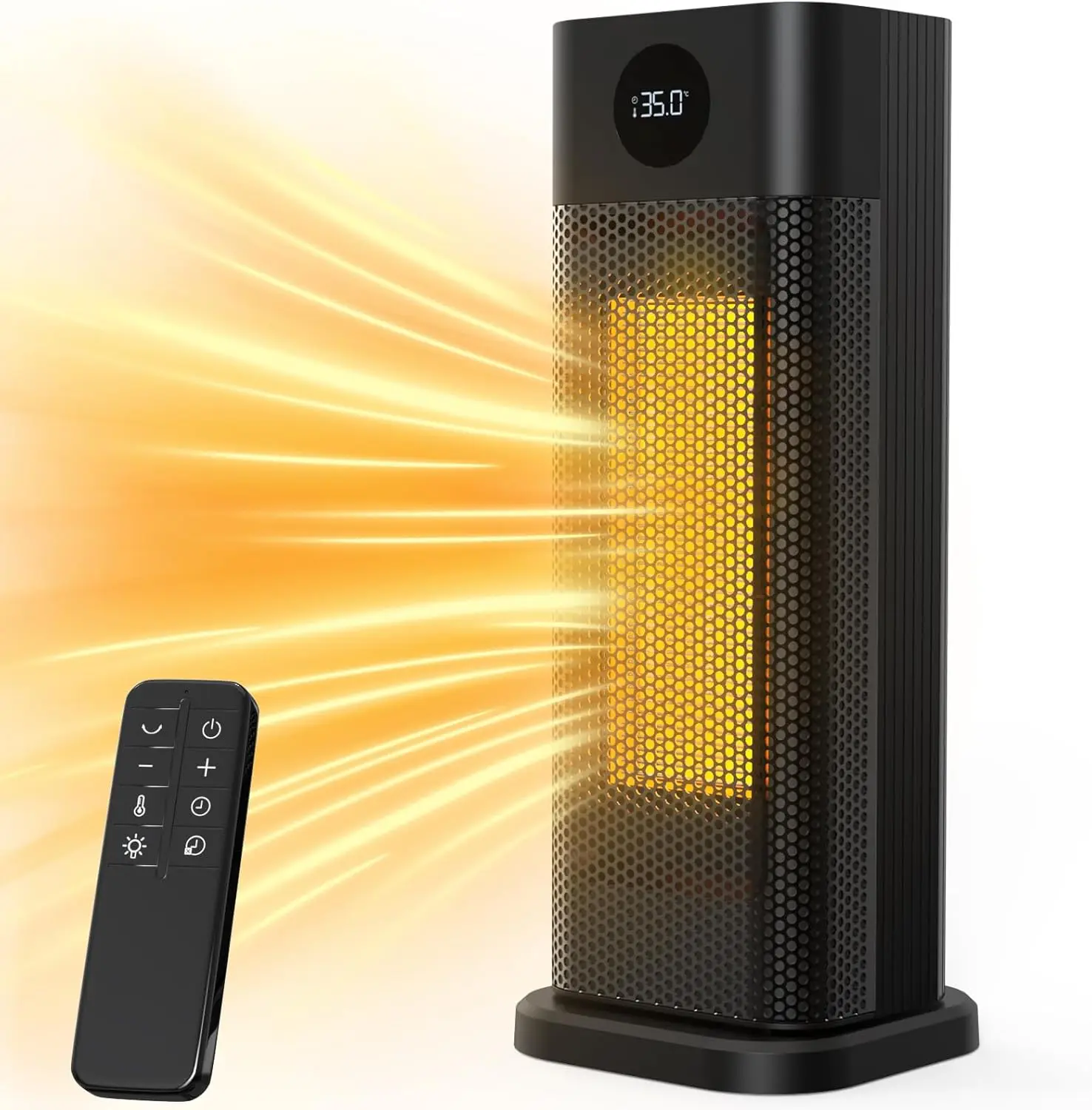 

Space Heater - 1500W PTC Ceramic Tower Heaters for Indoor Use with Adjustable Thermostat, Timer and Remote Control, Quick 1s