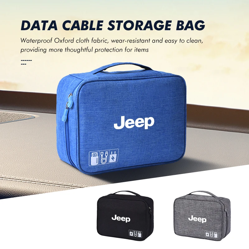 Car Storage Bag Data Cable Organizer Bag Digital Gadgets Case For Jeep Wrangler-JK JL Cherokee Patriot Liberty Commander