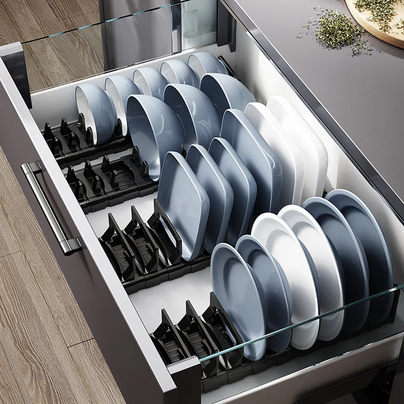 

Kitchen Bowl Dish Drain Rack Organizer Storage Shelf Drawer Bowl Plate Drying Rack Holder Removable Cabinet Space Aluminum ABS