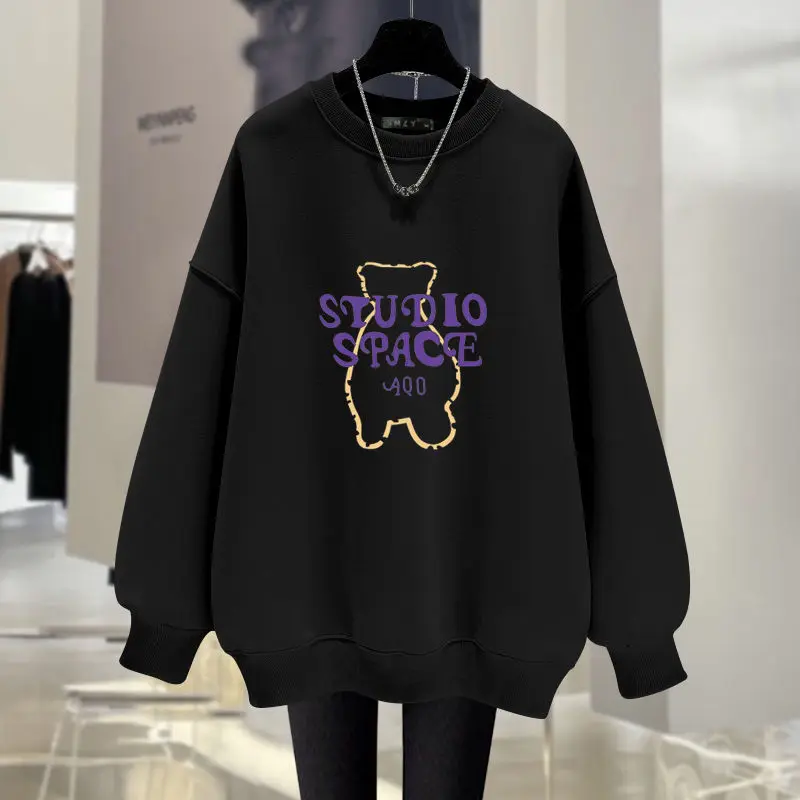 

Autumn Pure Cotton Casual Loose Pullovers Women Vintage Chic Y2k Hoodies Fashion Cartoon Printed Sweatshirts