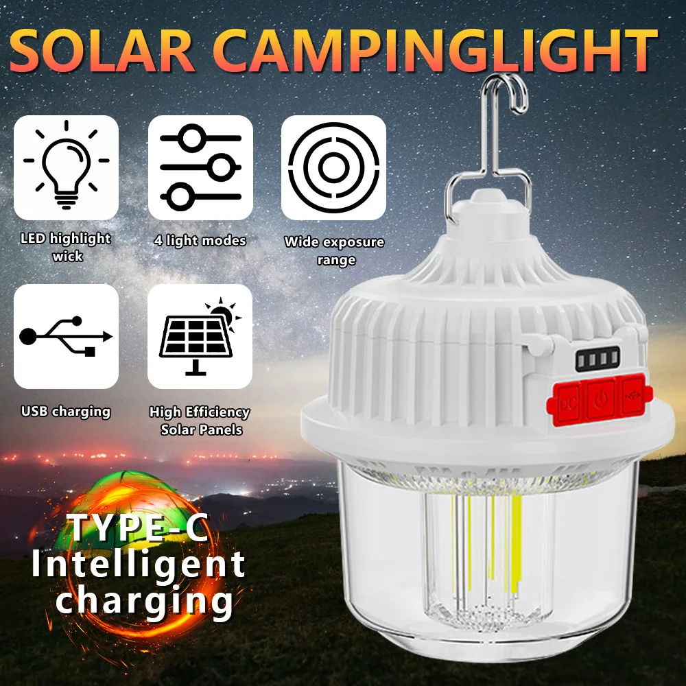 2400mAh Solar Camping Light 4 Modes Rechargeable Waterproof Lantern for Tent Outdoor Emergency Work Light Portable Hanging Torch