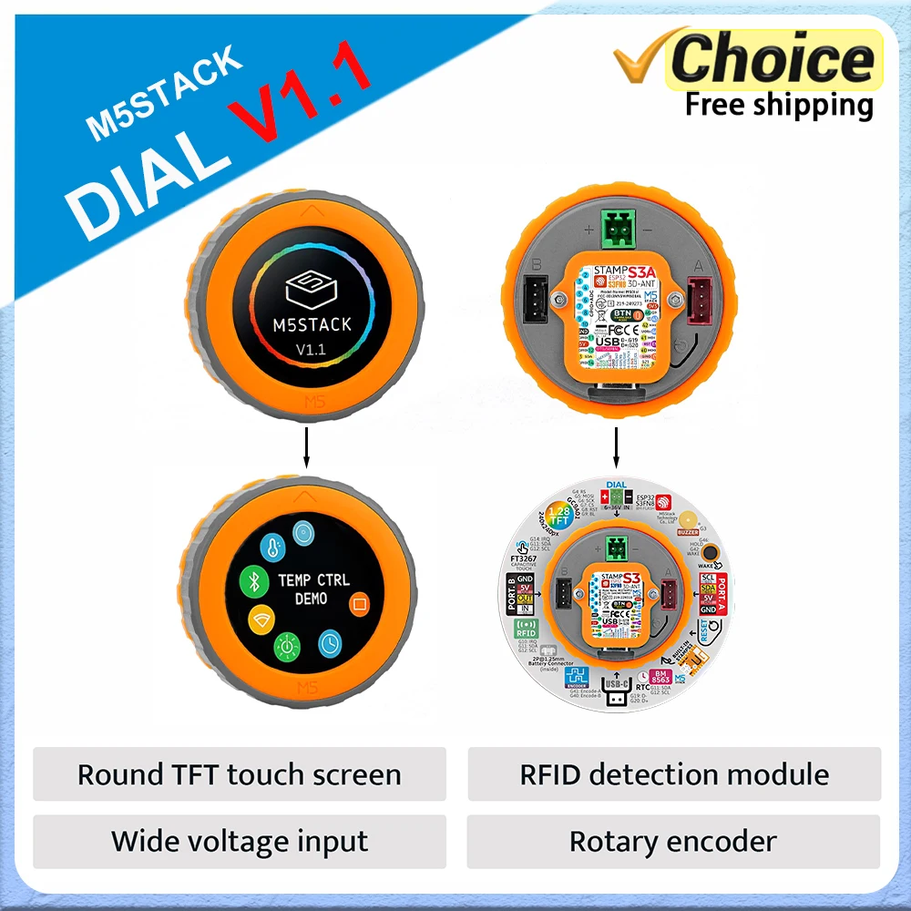 

M5Stack M5Dial V1.1 Versatile Embedded development board Stamp-S3A 1.28-inch Round Touch Screen for IoTSmart Home Contro