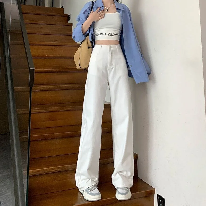 

High Waist Wide Leg Jeans Women's Fashion Slimming Denim Pants Drapey Floor-Length Simple Versatile Casual Style Spring 2024