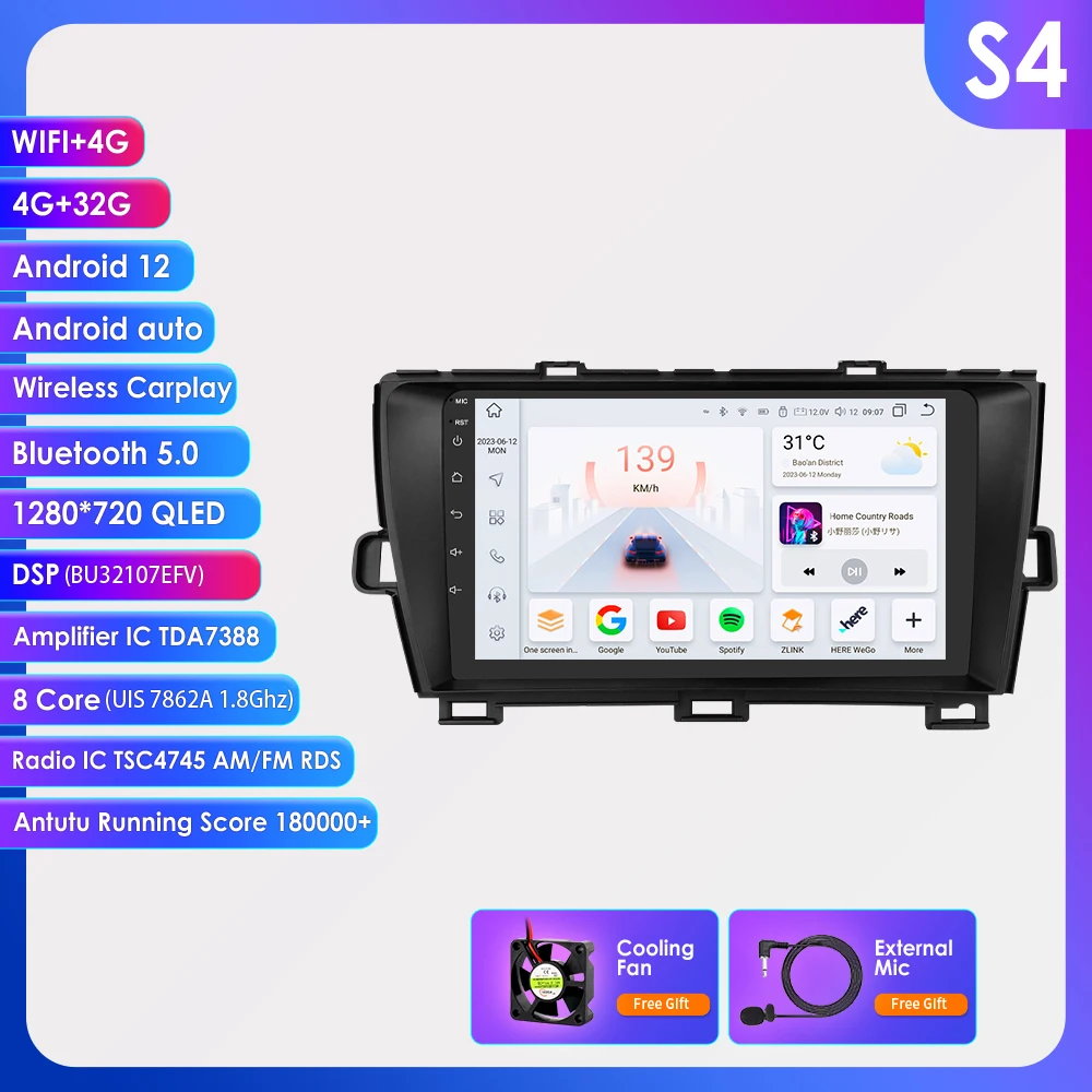 Hizpo 8G + 128G Android 13 Voor Toyota Prius 3 2009-2015 Autoradio Multimedia Video Player GPS Navi Stereo Carplay Auto Stereo BT