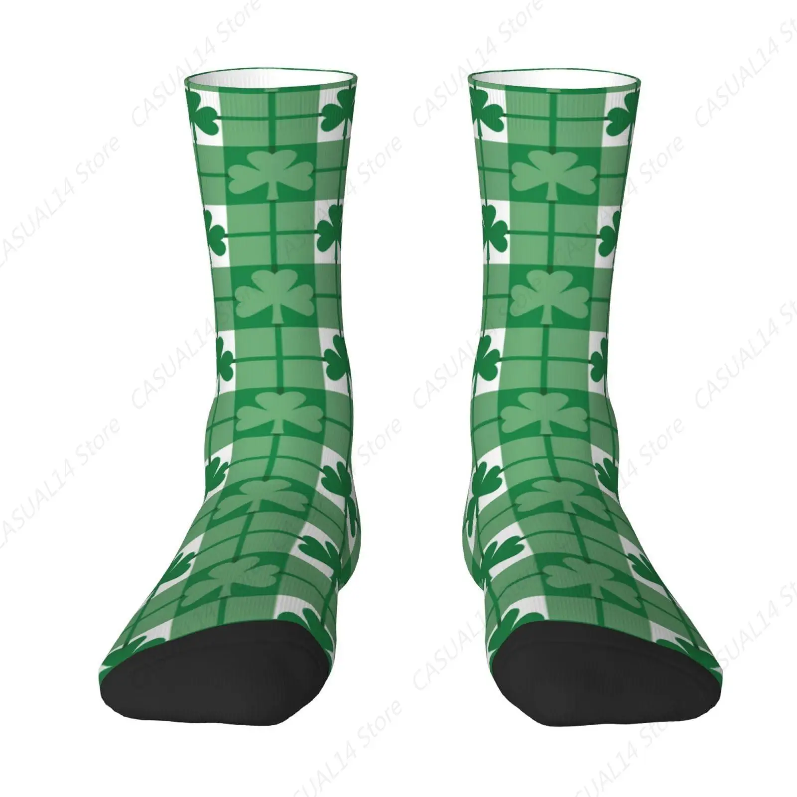 St. Patrick'S Day Green Shamrock Print Crew Socks Clover Socks Dress Socks Funny Stockings Socks Gifts Novelty Socks