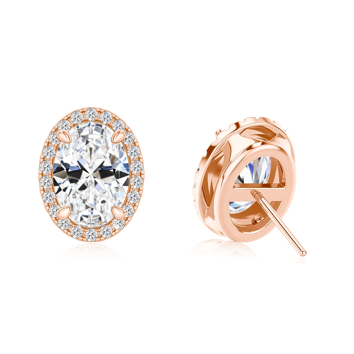 2x1CT Sparkling Oval Cut Moissanite Stud Earring Women 925 Sterling Silver Rose Gold Plated Diamond Ear Stud Piercing Jewelry