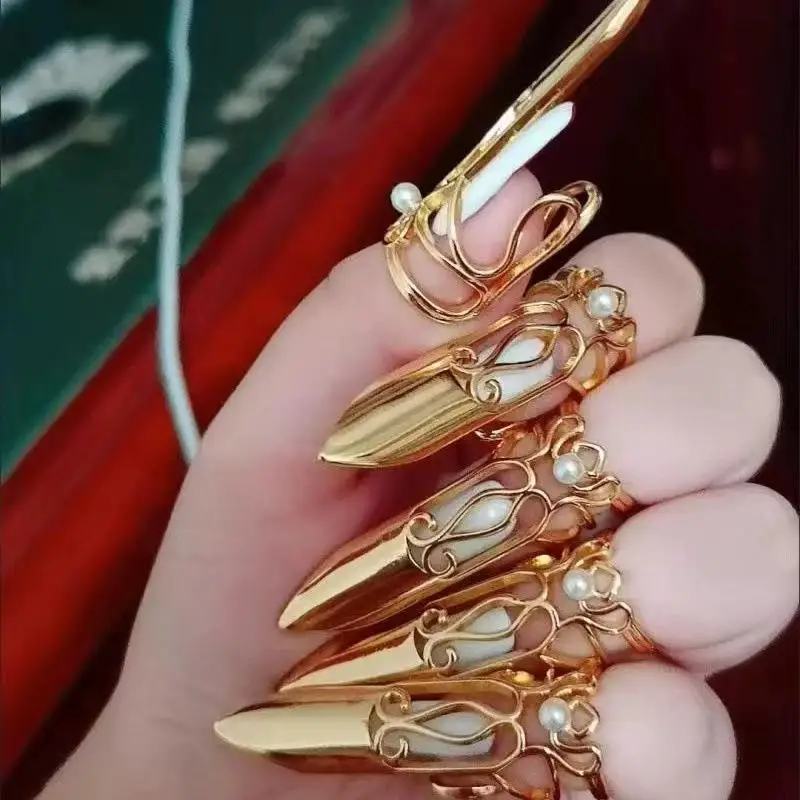 Juego de 5 piezas de anillos para uñas, cubierta protectora diaria para la punta de los dedos, anillo de moda, uñas postizas largas de estilo stiletto, joyería para uñas, regalo.