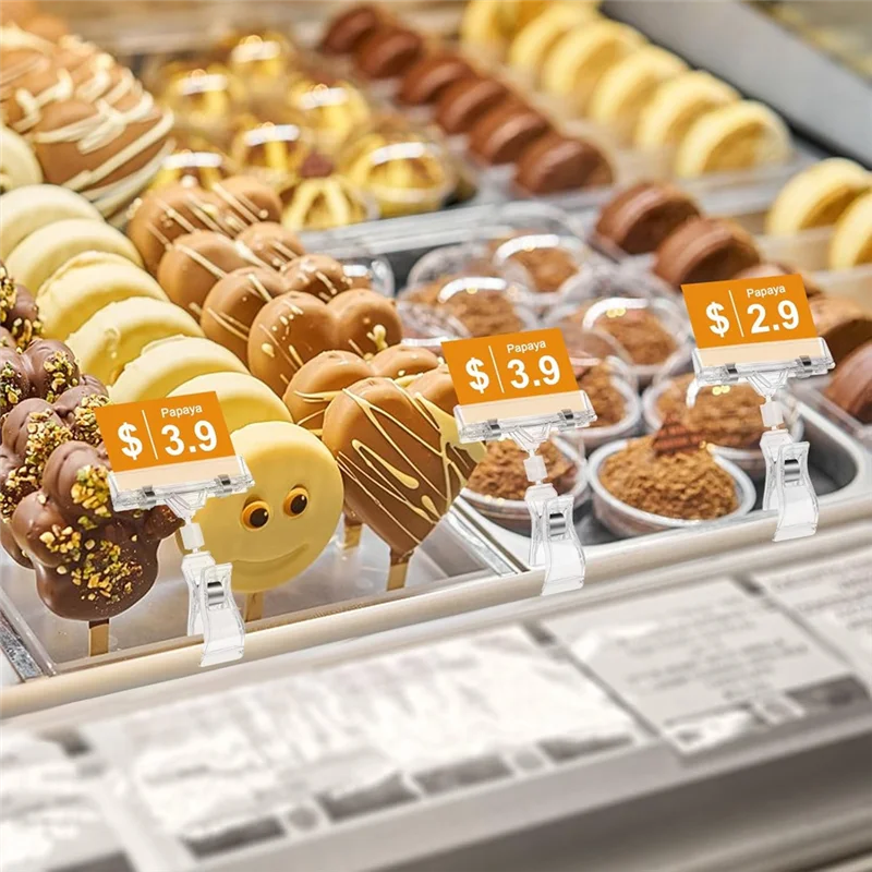 Qy-30PCS Clear Sign Clips Plastic Rotatable -Clip Sign Holder Stand For Merchandise Display, Sign Holder Clips