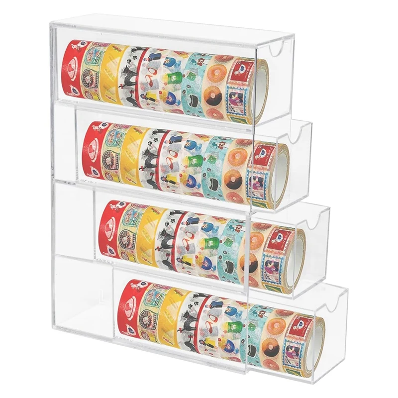 

Washi Tape Organizer, 4 Drawers Stackable Plastic Washi Tape Box Organizer Storage, Clear Storage Drawers-AT82