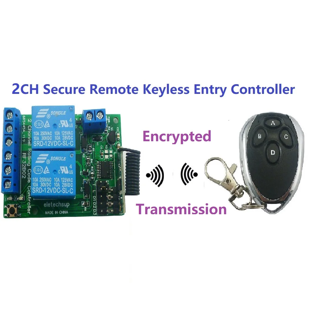 2CH Secure Remote 433M Keyless Entry Controller Rolling Code Keeloq HCS301 Remote Control Keyfob Transmitter