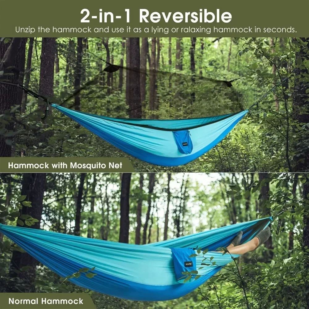 

Large Camping Hammock with Mosquito Net 2 Person Pop-up Parachute Lightweight Hanging Hammocks Tree Straps Swing Hammock