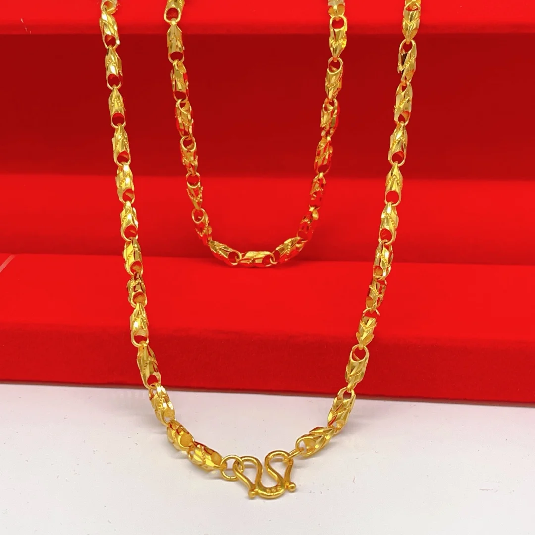 Fashion Wheat Ear Necklace Solid Rice Wheat Women 24K Gold AU999 Simple Stylish Flattering
