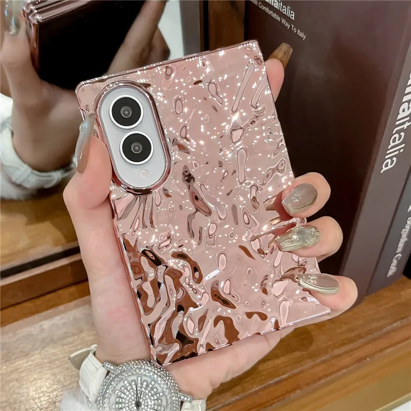 Unique Water Ripple Wrinkles Plating Case For Samsung Galaxy Z Fold 8 Wide Fold8 Ultra Fold 7 6 Luxury Plain Slim Hard PC Cover