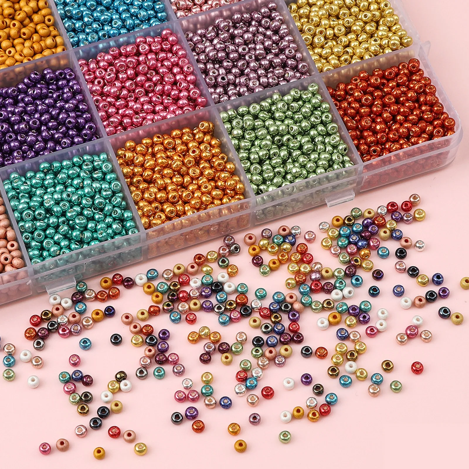 1000pcs 2-4mm Glass Seed Beads Box Czech Glass Beads For Jewelry Making Round Metallic DIY Bracelet Earrings About 10 Grams