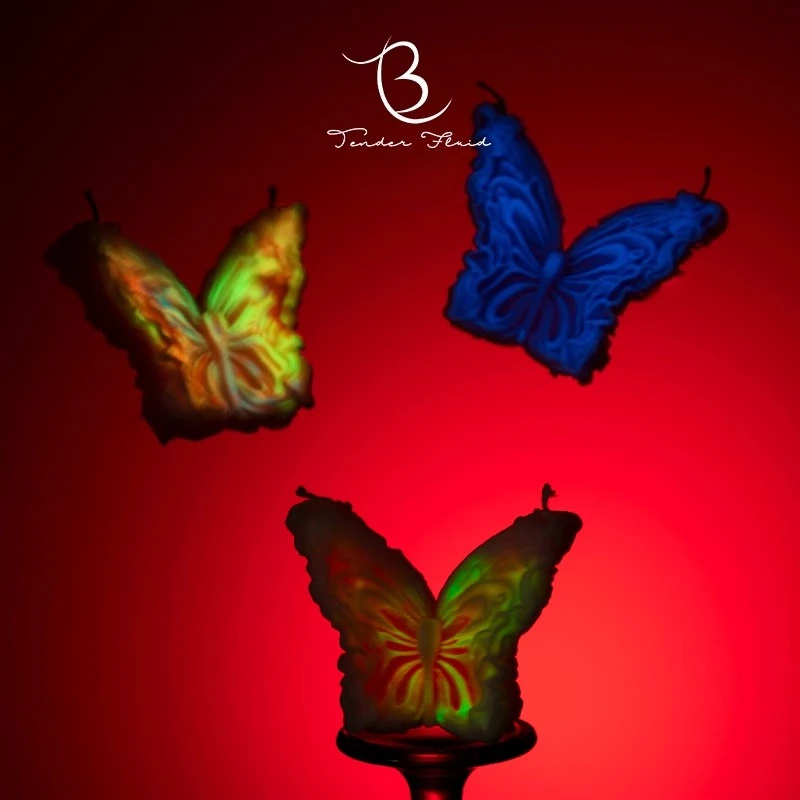 Vela de mariposa que brilla en la oscuridad de arcoíris, cera de soja de baja temperatura, despegable para juegos BDSM, regalo de vacaciones perfumado para parejas en forma de mariposa