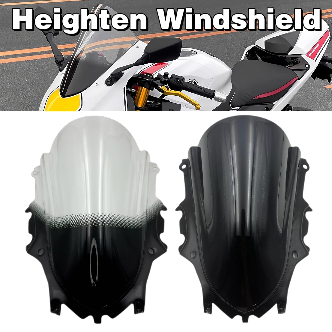 Used for YZF-R3 V2 YZF-R25 2019, 2020, 2021, 2022, 2023, 2024, 2025 sports windshield with front deflector and raised windshield