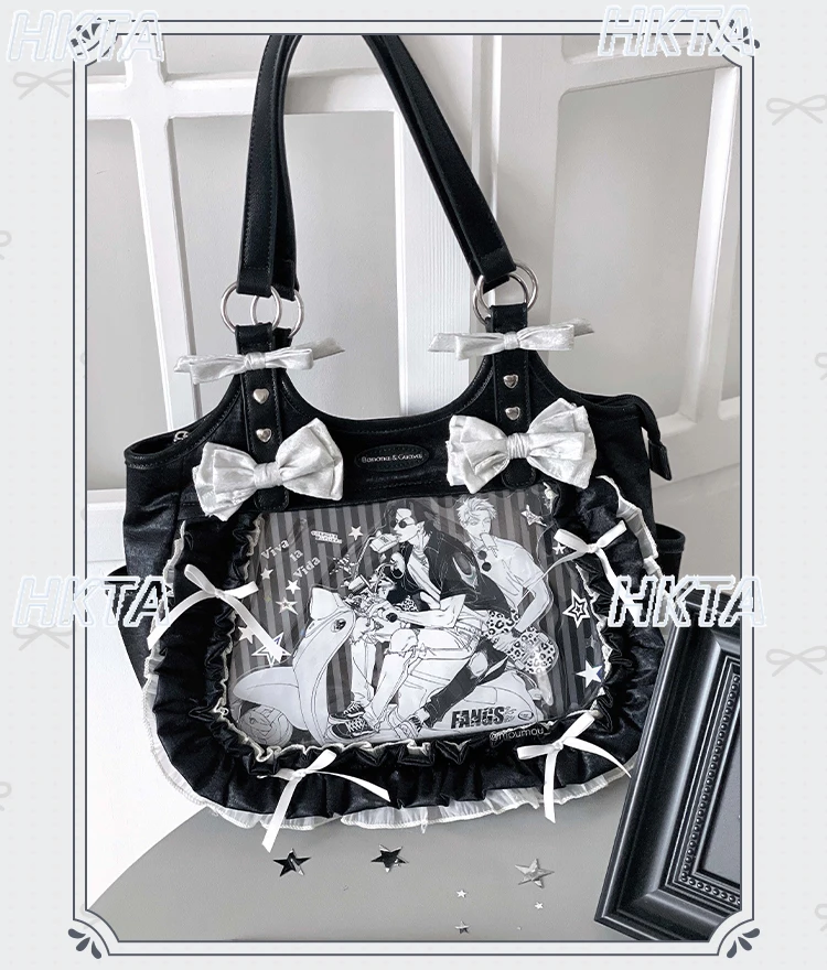 

Японский милый кружевной плиссированный фартук, сумка для боли Y2k, атласная сумка с бантом для девочек, милая большая еда, большая вместимость, детская сумка в стиле Лолиты, рюкзак для женщин