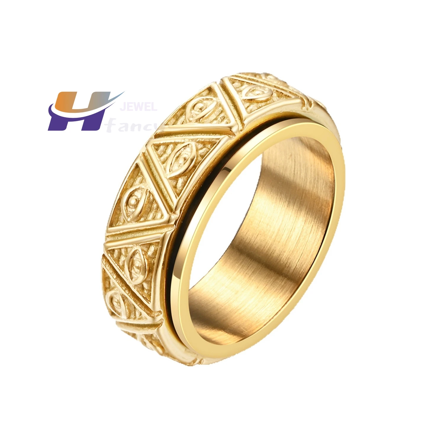 Vintage Pyramid Triangle All Seeing Eye God Men Stainless Steel Ring Punk Geometric Jewelry Masculine Statement Accessory Gift