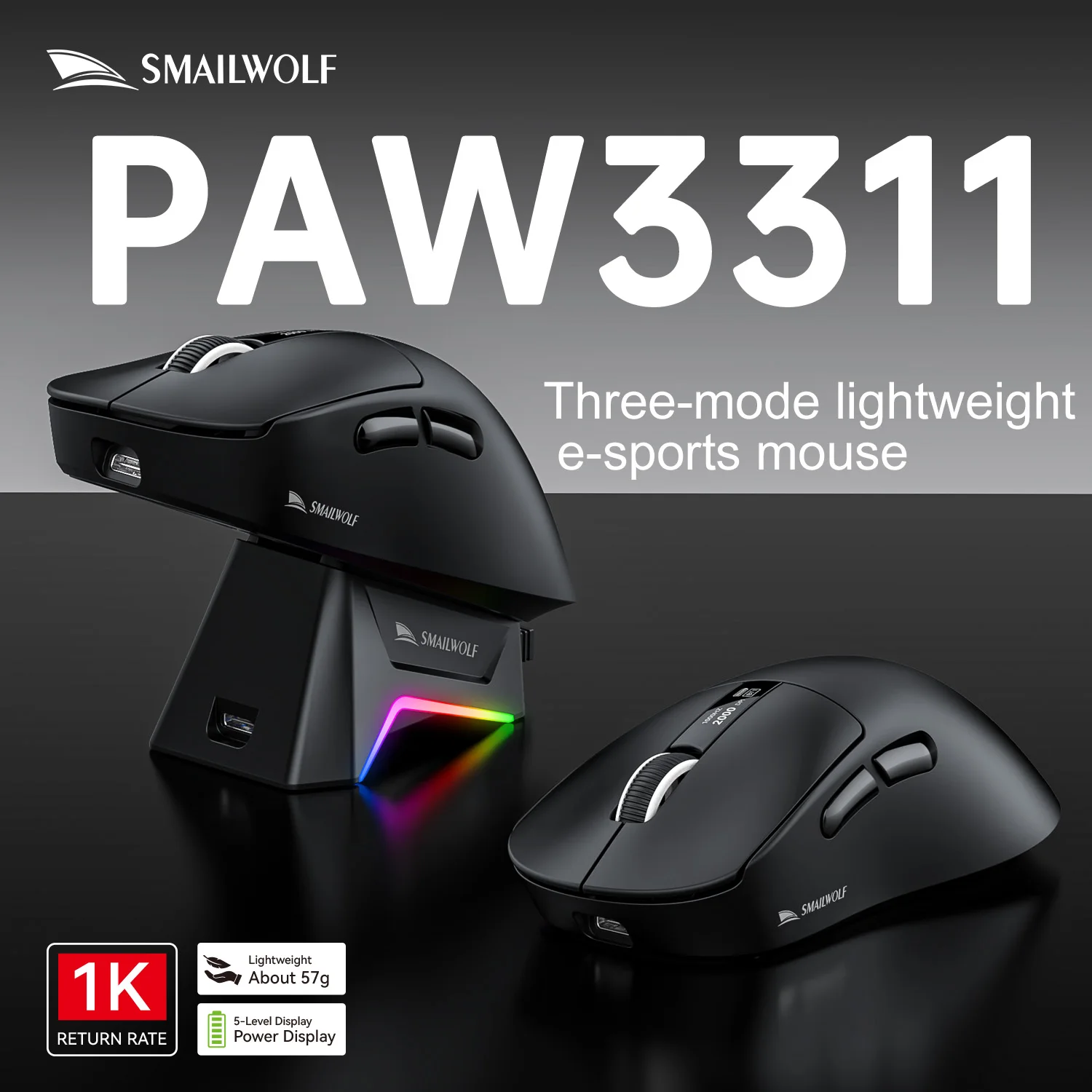 

SMAILWOLF M6 Bluetooth Беспроводная игровая мышь Легкий универсальный дизайн дисплея PAW3311 Мышь Trimode для ноутбука Игровая зарядка