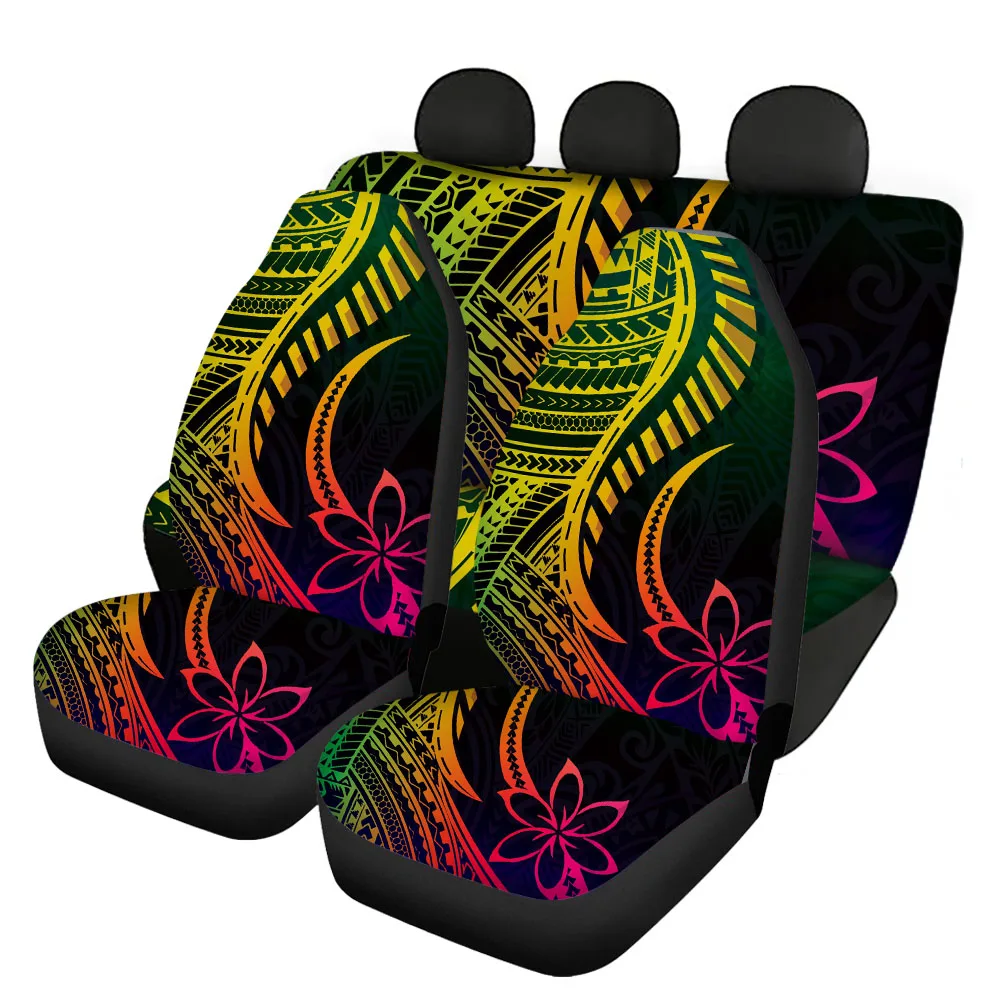 INSTANTARTS Tribal Design Polynesian Plumeria Print Auto Front&Back Seats Cover Heavy-Duty Universal Fit Car Seat Cushions 2023