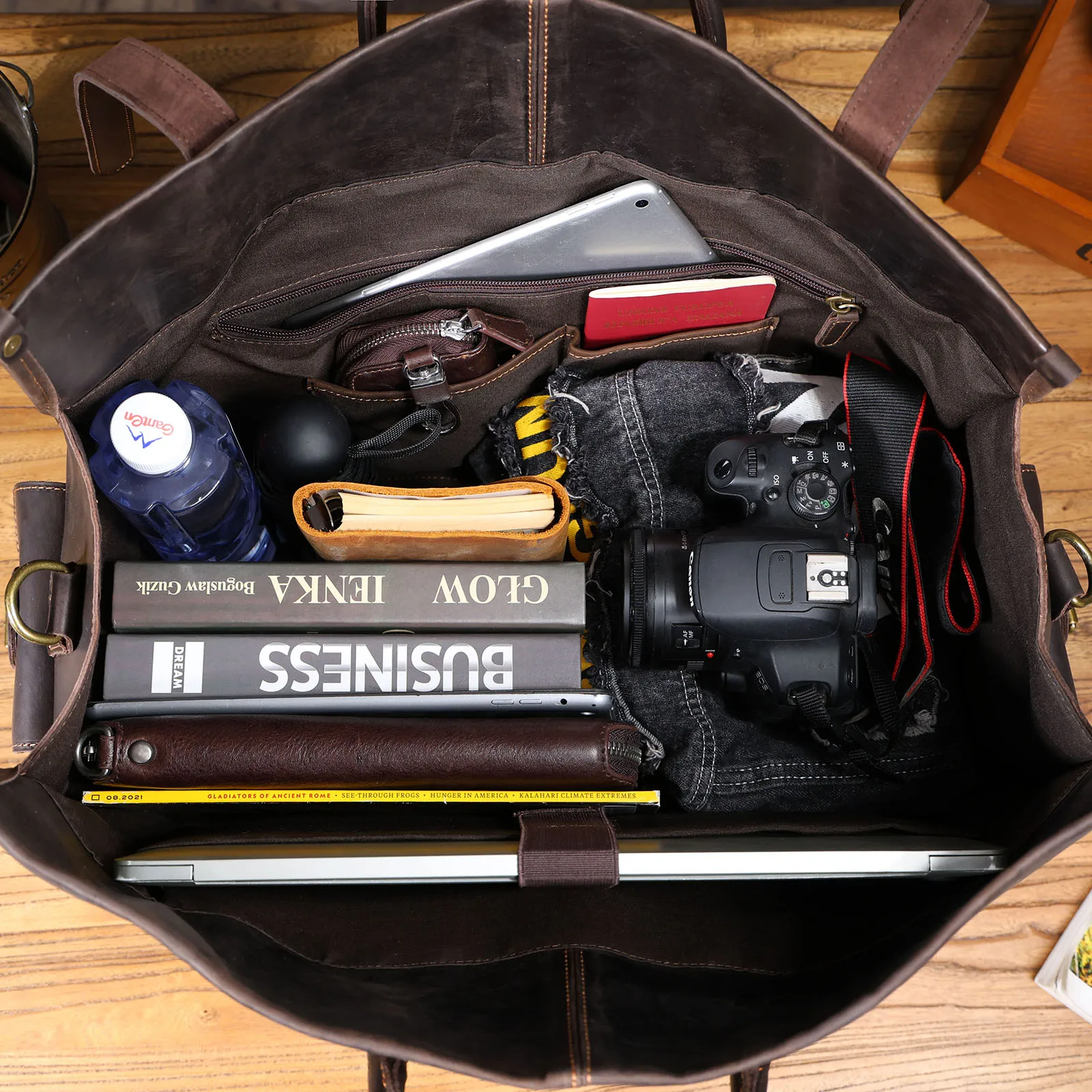 Vintage Echtleder-Reisetasche für Herren, Große Kapazität, Leder-Sporttasche, Klassischer Stil, Wochenendtasche, Übernachtungstasche – Detail 18