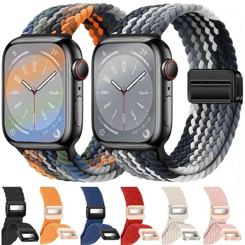 Плетеный ремешок Solo Loop для Apple Watch Band 46 мм 45 мм 41 мм 44 мм 42 мм Ultra2 49 мм Нейлоновый магнитный браслет iWatch 10 9 8 7 6 5 4