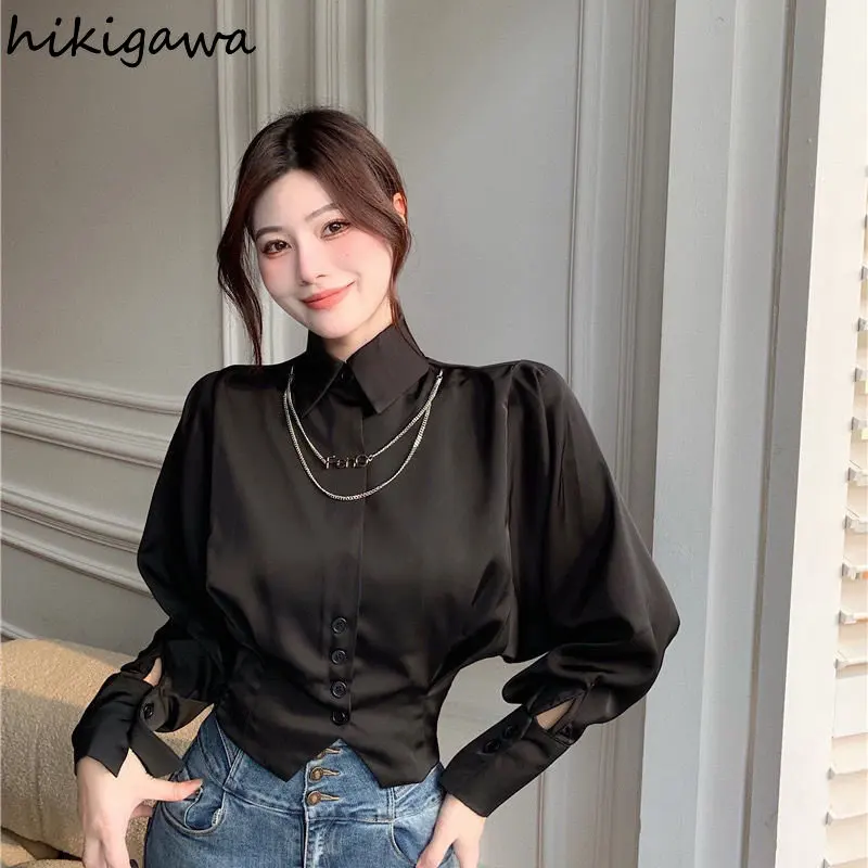 Women Blouse Korean Tops 2023 Ropa Mujer Tunic Shirts Elegant Blouses Turn Down Collar Long Sleeve Woman Shirt Chic White Blusas