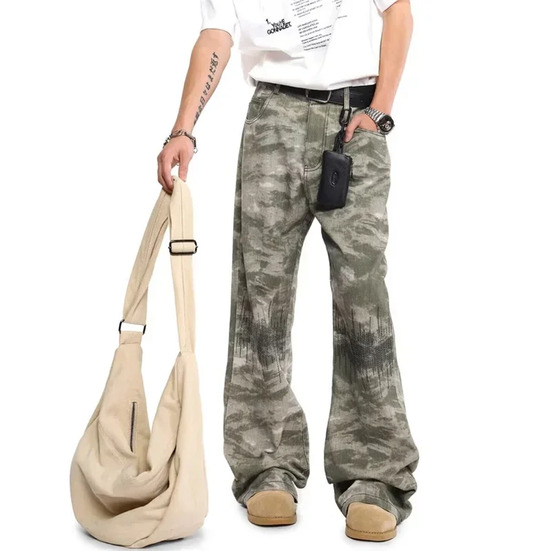 

2025 New Hip Hop Camouflage Denim Pants For Men Y2K Vintage Streetwear Wide Leg Jean Harajuku Straight Baggy jeans hombre
