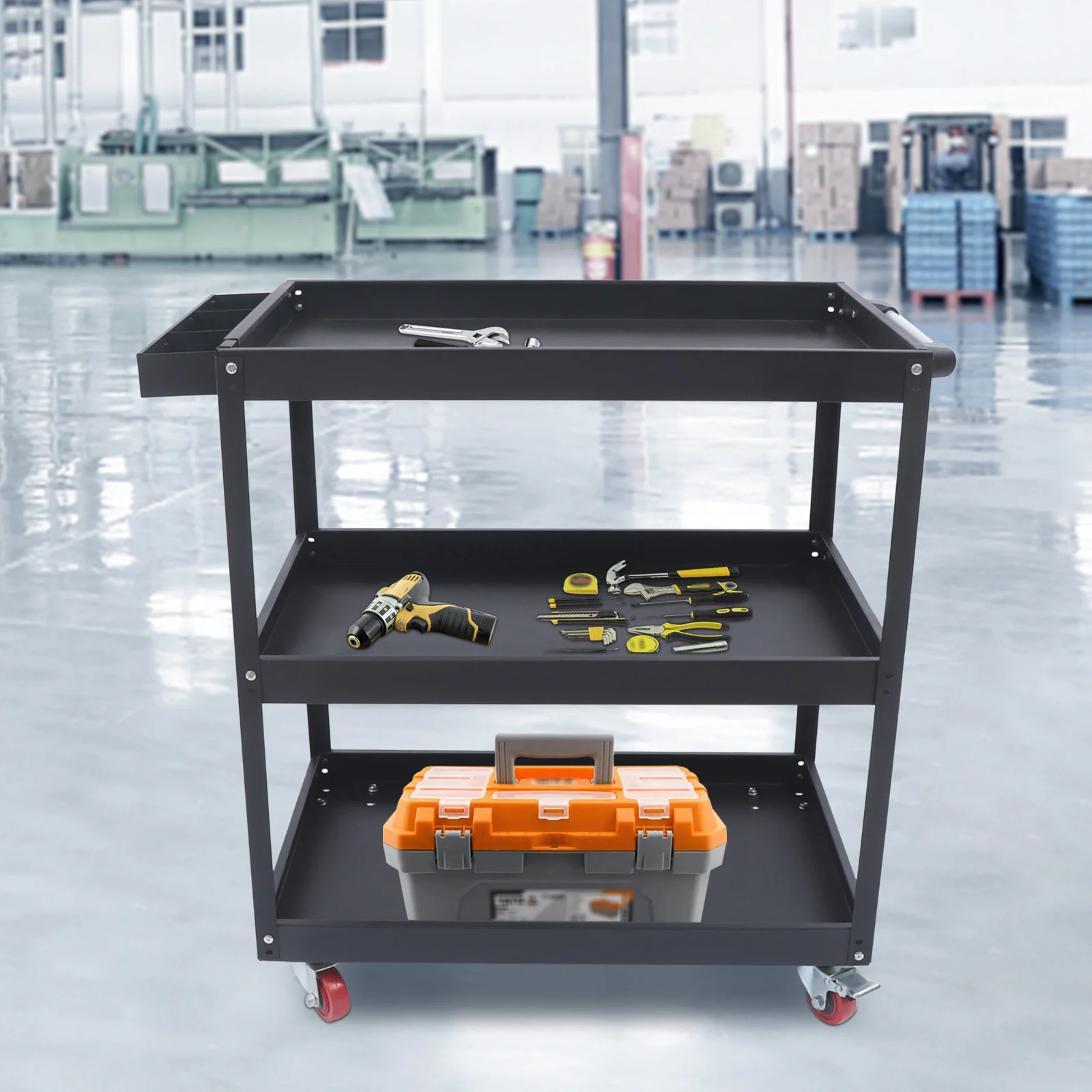 3 Tier Rolling Tool, Industrial Service, Heavy Duty Steel Utility Cart, Tool Organizer, Design for Garage