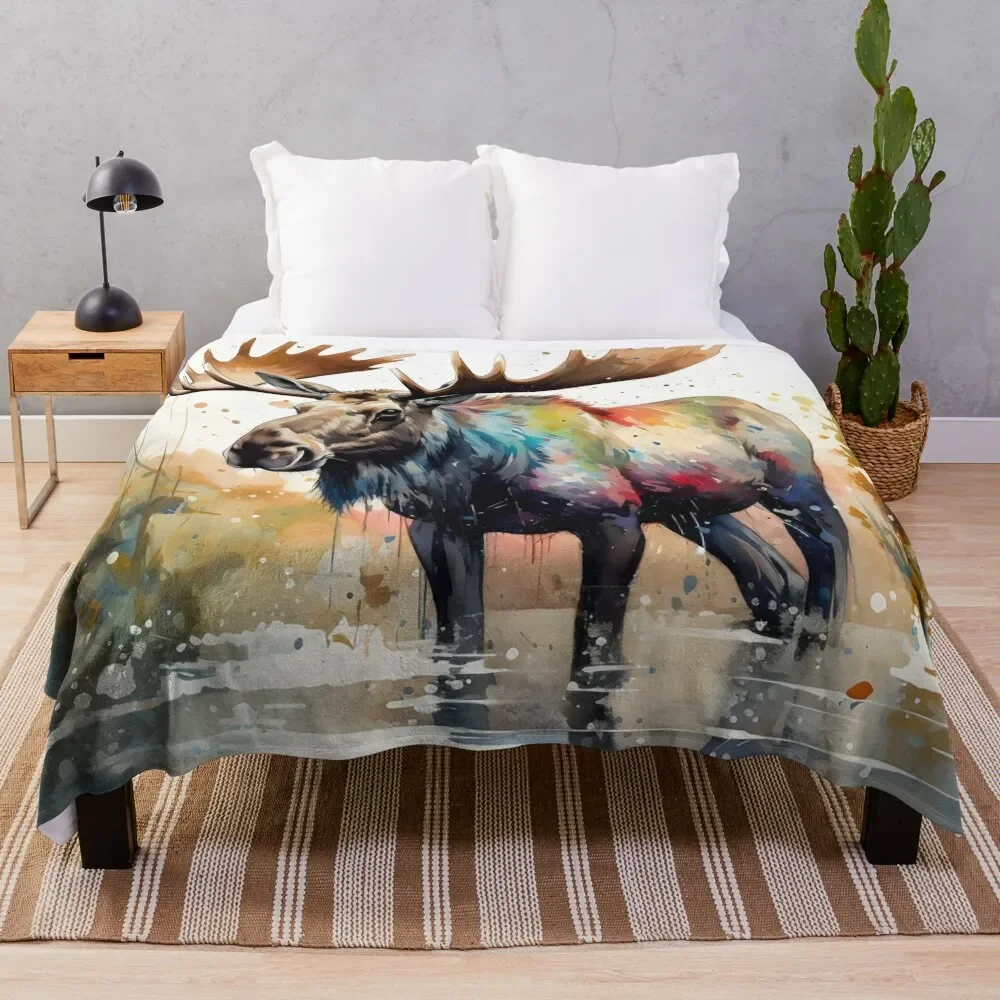 

Watercolor Moose Serenity Throw Blanket Large Soft Blankets