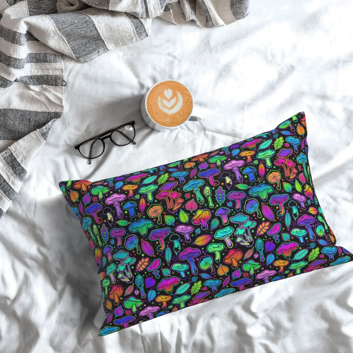 Psychedelic Magic Rainbow Mushrooms Trippy Mushroom Rectangle Pillowcase Cushion Cover Decor Bedroom Bed Home Throw Pillow