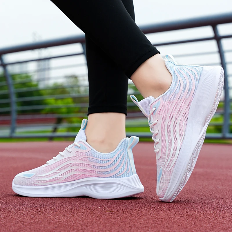 

Four Seasons Flying Weave Jelly Color Running Shoes Women Breathable Soft Casual Sneakers Ladies Non-Slip Fitness Jogging Shoes