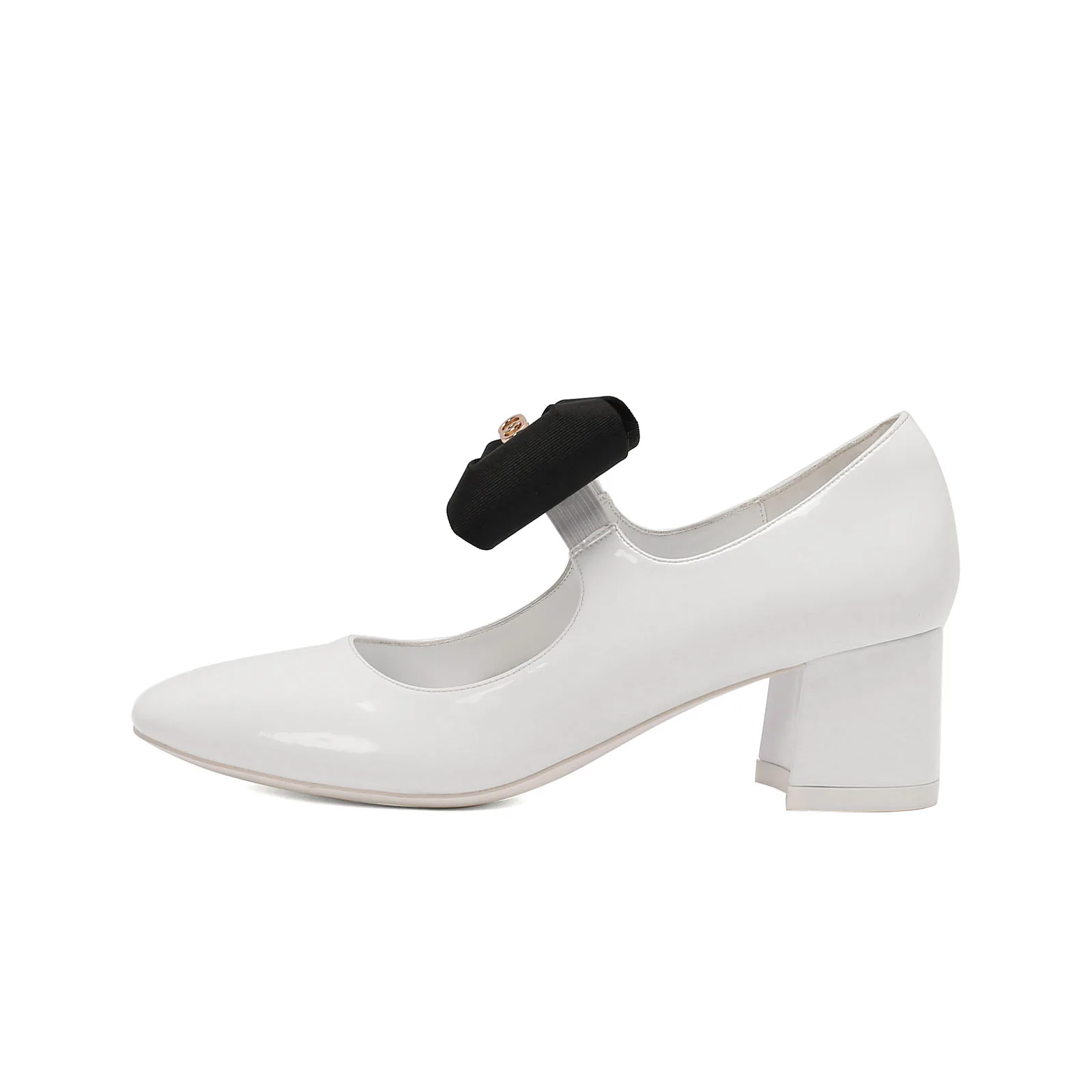 Arden Furtado Spring  White cowhide high-heeled shoes Round toe Shallow Chunky heels Bowknot Mixed Colors Pumps mary jane shoes