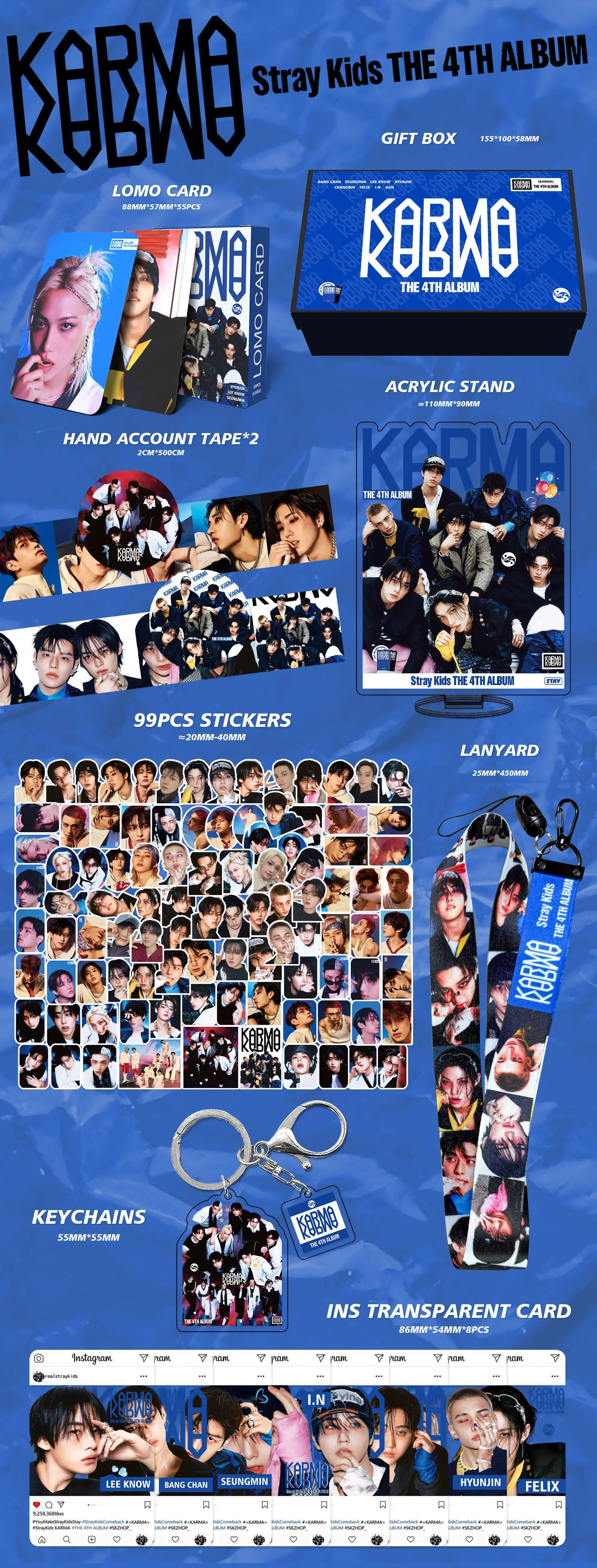 كارما افعل ذلك صندوق هدايا محيطي مجموعة مروحة بانغ تشان تشانغبين ملصقات لومو بطاقات فيليكس هان مخطط الشريط المفاتيح لي يعرف #4