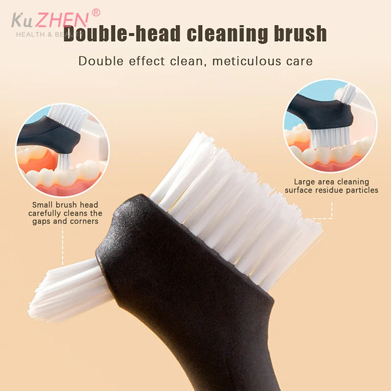 PBT Double Head Denture Cleaning Brush Toothbrushes False Teeth Brush Multi-Layered Bristles Non-Slip Ergonomic Handle Oral Cre
