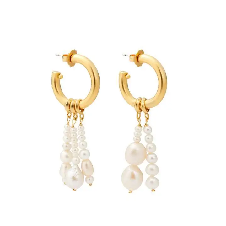 

Brass With 18k Gold Real Natural Pearl Earrings Women Jewelry Party T Show Gown Stuning Runway rare Korean Japan Trendy INS