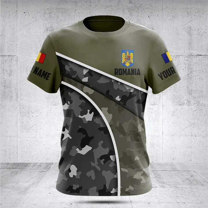 Custom Name Summer Casual Romania Flag ArmyGreen Graphic T-shirts Men's Fashion Jersey Short Sleeve Tops Fast Dry Streetwear - view 6