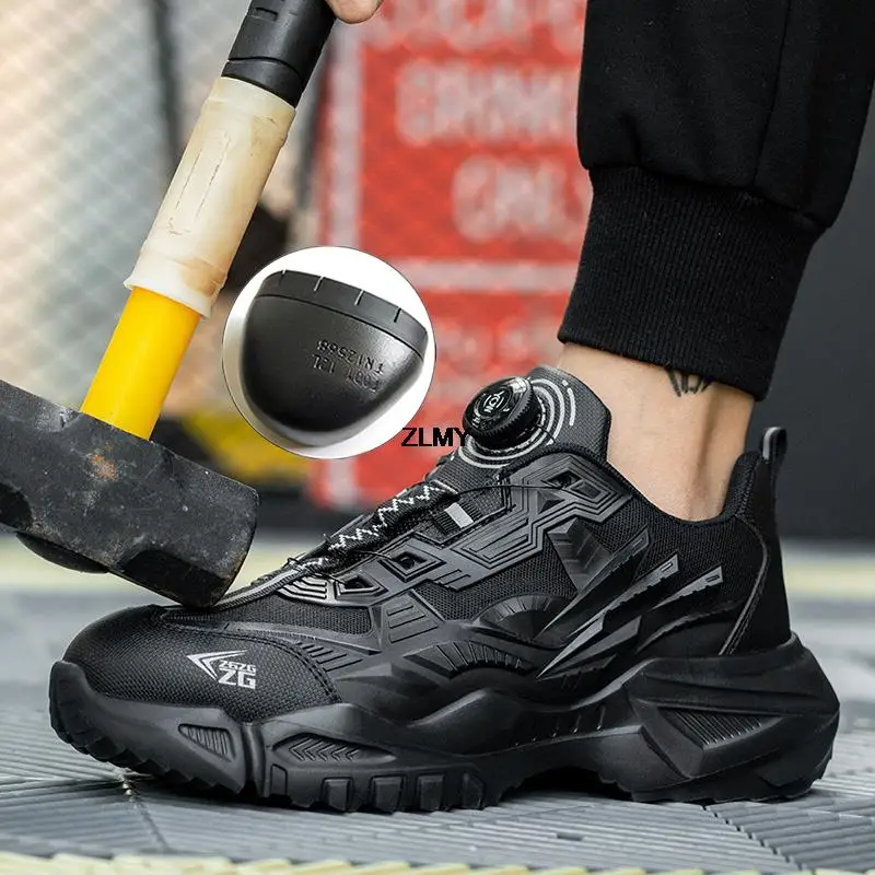 Quality Rotated Button Safety Shoes Men Steel Toe Working Sneakers