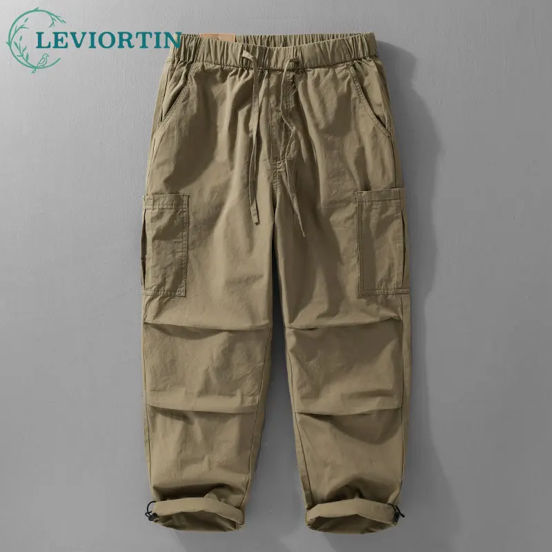 

2025 Spring and Autumn Men's Japanese Fashion Versatile Loose Straight Tube Casual Elastic Waist Drawstring workwear Pants