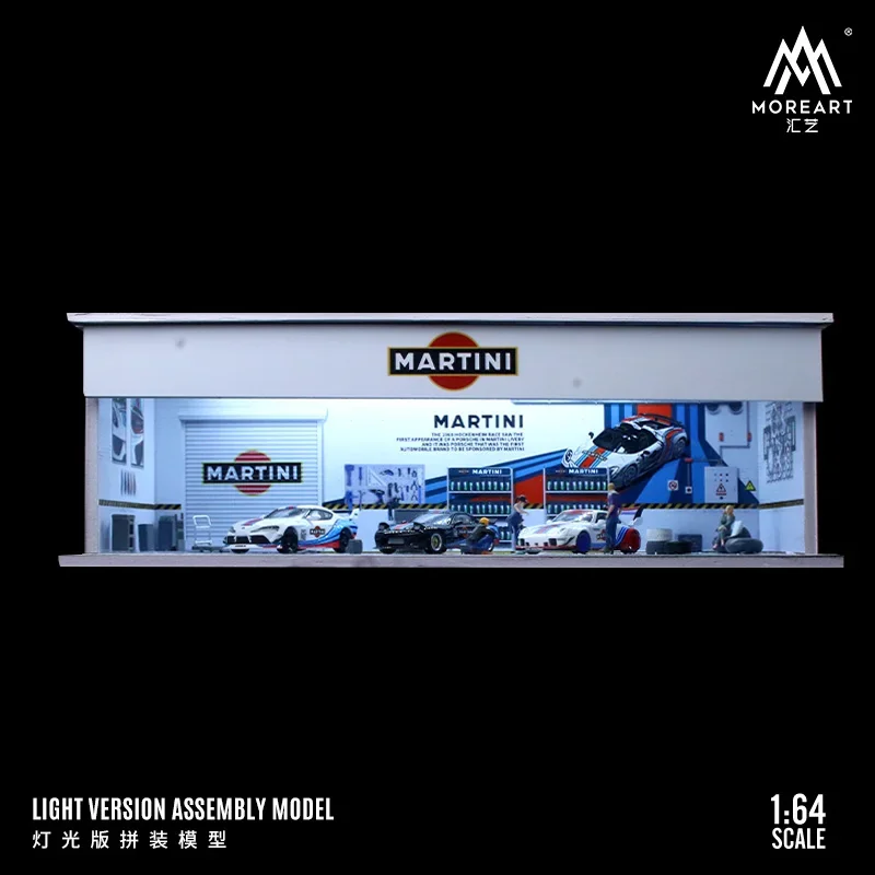 MOREART 1:64 Diorama Diecast Auto Garage Modell bauen LED-Beleuchtung Auto Parkplatz Hintergrund Display Szene Modell Sammlung