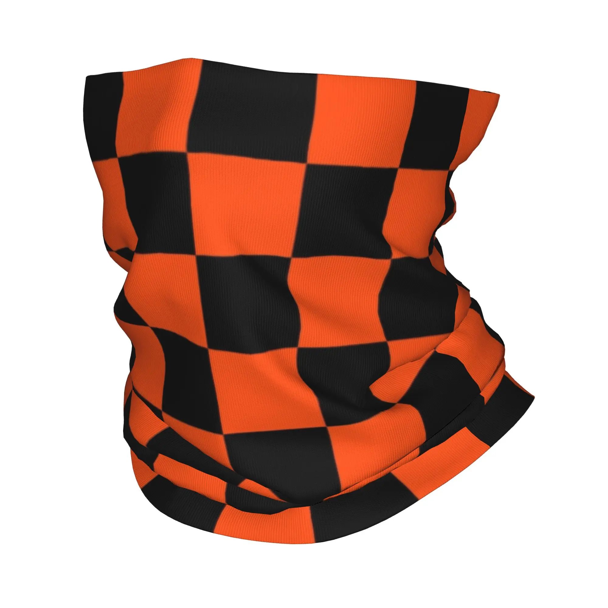 

Custom Black and Orange Checkerboard Pattern Bandana Winter Neck Warmer Windproof Wrap Face Scarf for Ski Plaid Gaiter Headband