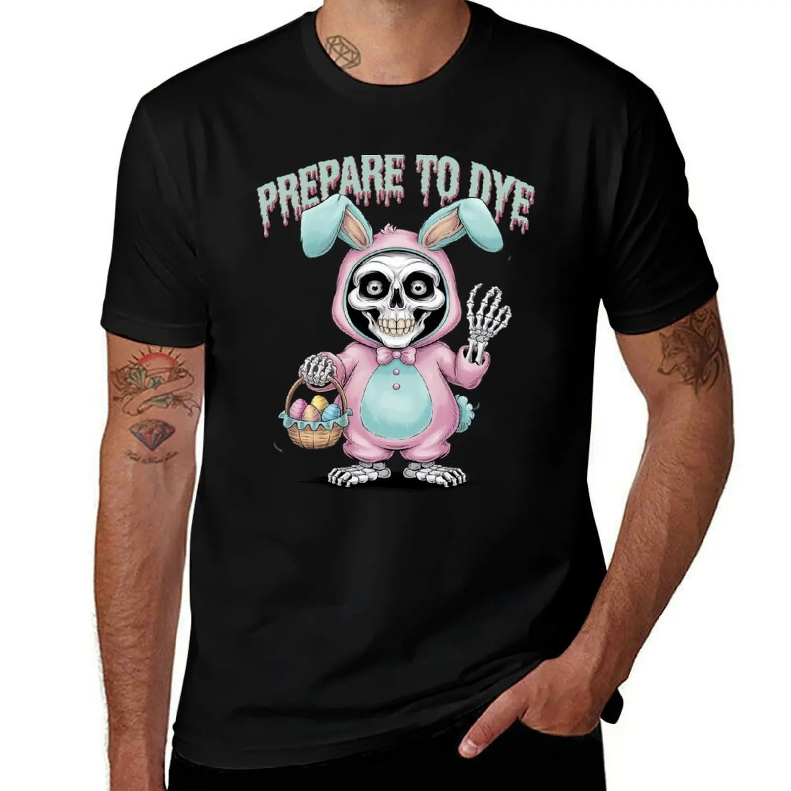 

Prepare To Dye Funny Bunny Easter Horror Skeleton Dyeing T-Shirt heavyweights Aesthetic clothing mens t shirts casual stylish
