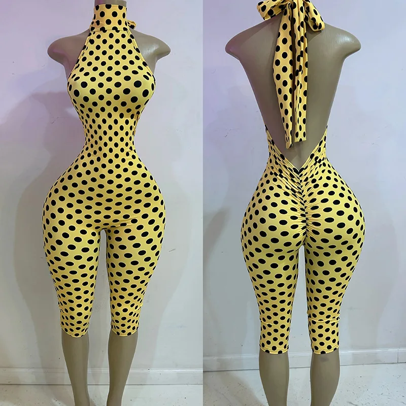 FAGADOER Combinaison moulante femme à imprimé pois colorés, dos nu, sans manches, style streetwear, collection 2026