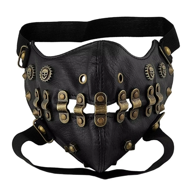 634C Cosplay Party Face Cover Accessory with Angular Industrial Styling, Adjustable Adult Costume Mask for Halloween Looks and