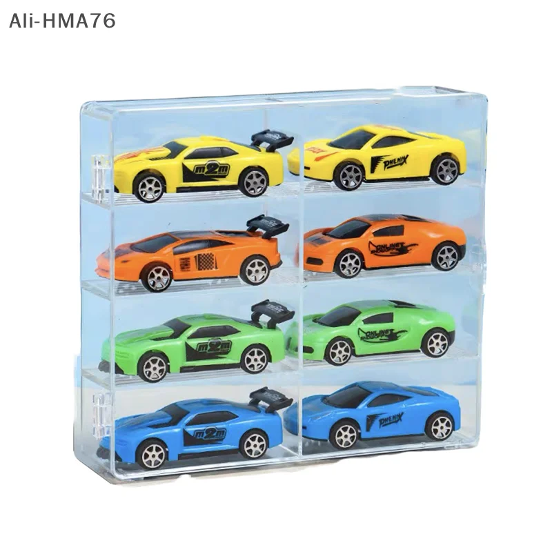 

1Pc 1:64 Transparent Acrylic Car Display Box Compatible With 8 Slots Display Case For Die Cast Toy Cars Standing On Office Home
