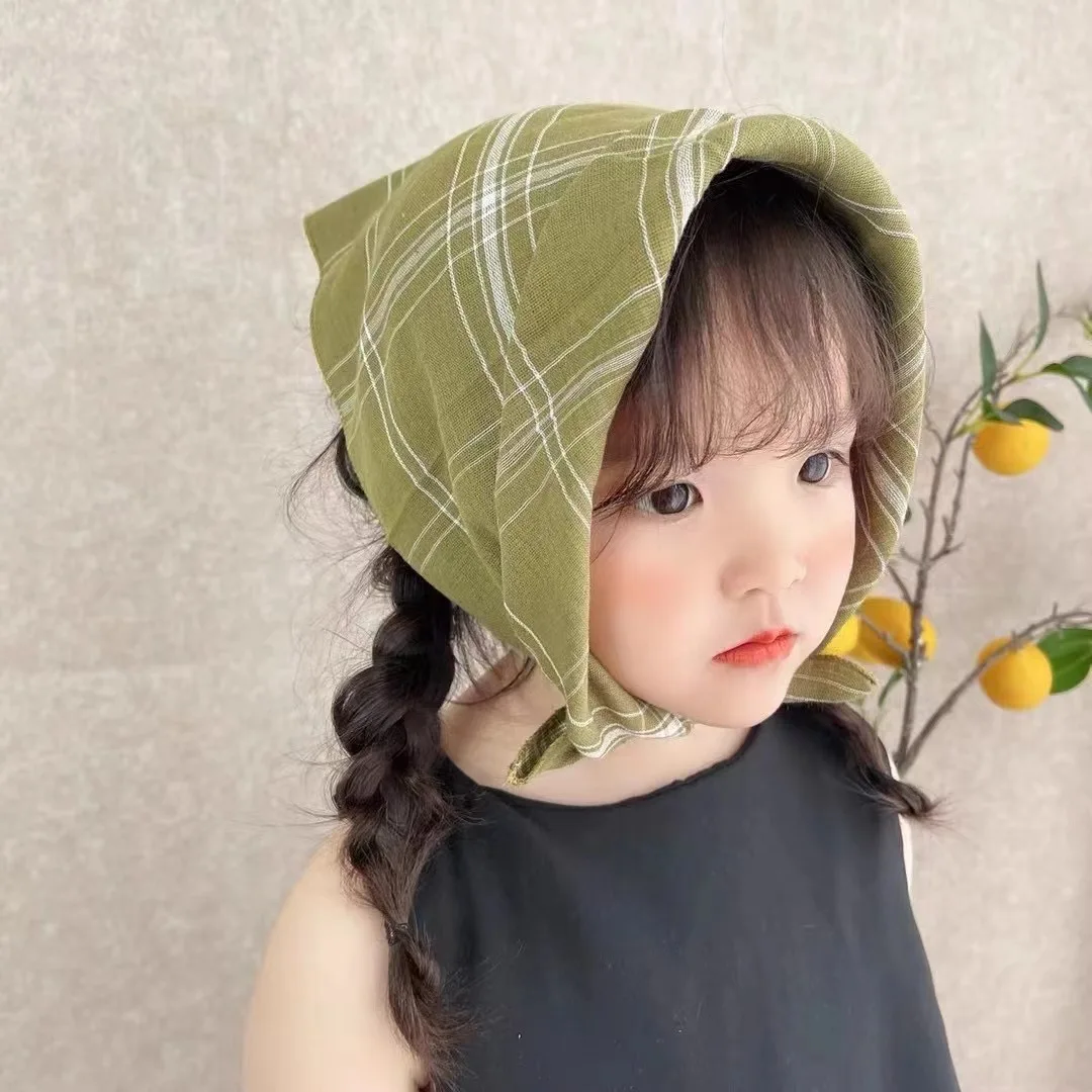 0-8Y Baby Square Scarf Windproof Neck Protection Scarves Plaid Versatile Boys Girls Double-sided Thin Saliva Towel