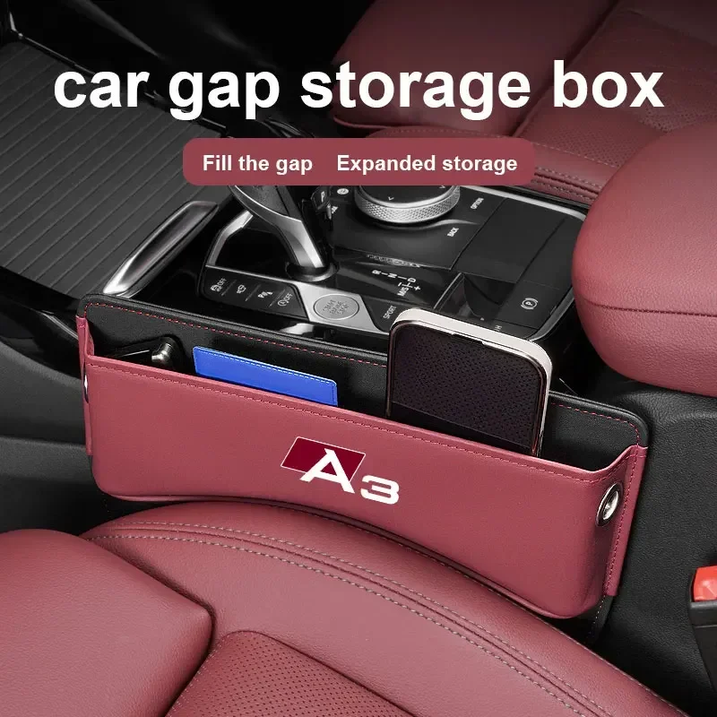 Leather Car Seat Gap Filler Pockets Storage Box Gap Filler Seat Storage with logo for A3 8V A3 8P car Accessories