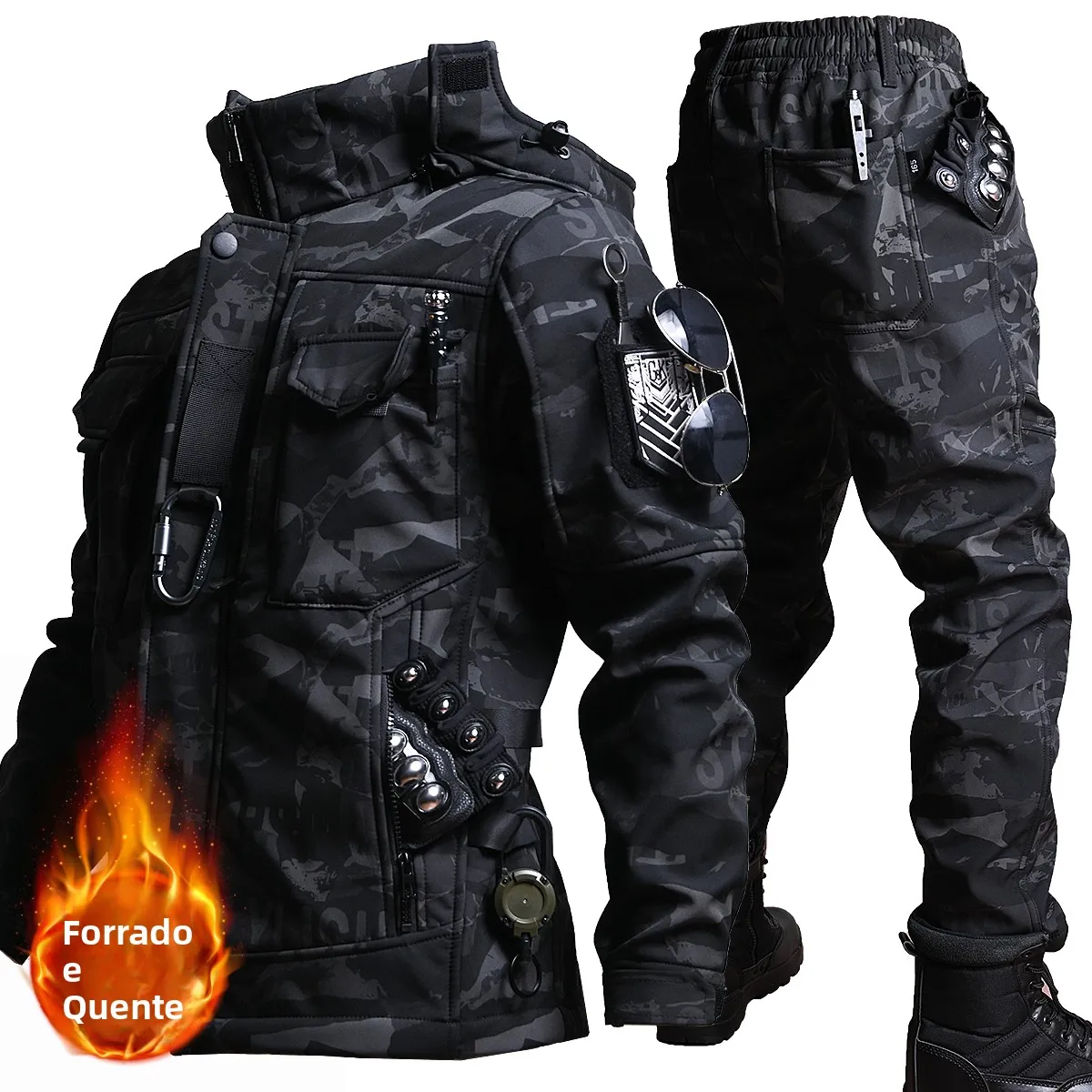 thickened-camouflage-workwear-jacket-outerwear-tactical-fleece-winter-warm-riding-men's-set-long-sleeve-zipper-polyester-fiber